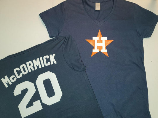 MLB Team Apparel Womens Houston Astros CHAS McCORMICK V-Neck Baseball Shirt NAVY