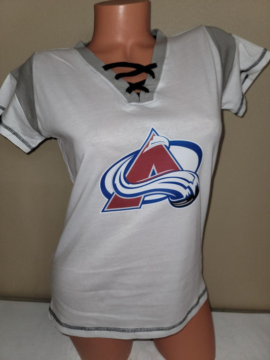 Womens Ladies NHL Team Apparel COLORADO AVALANCHE "Laces" Hockey Jersey SHIRT White