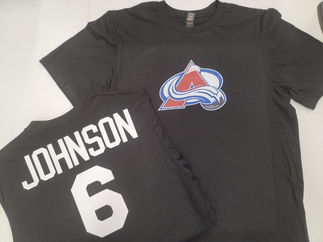 Mens NHL Team Apparel Colorado Avalanche ERIK JOHNSON Hockey Shirt BLACK