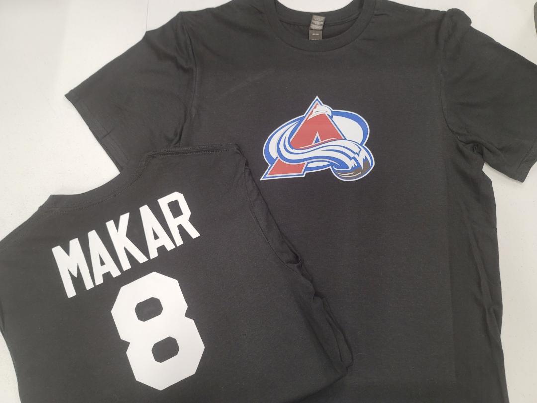 Mens NHL Team Apparel Colorado Avalanche CALE MAKAR Hockey Shirt BLACK
