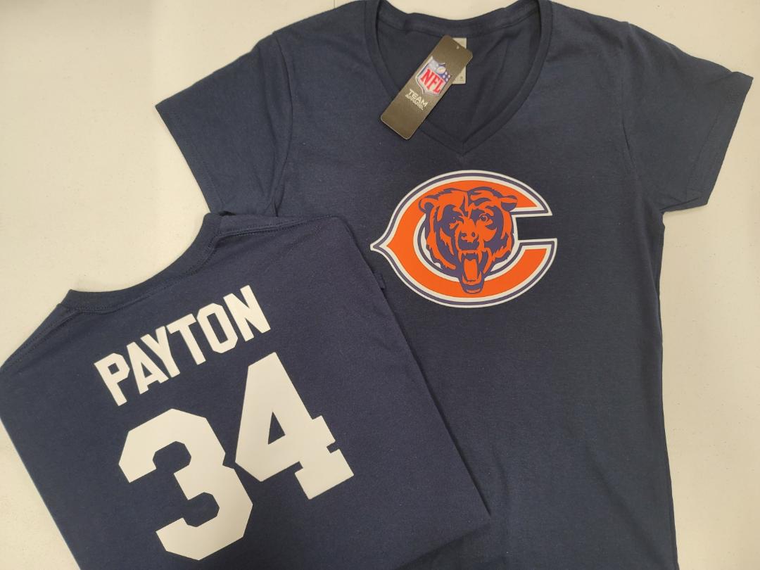 NFL Team Apparel Womens Chicago Bears WALTER PAYTON V-Neck Football Shirt NAVY