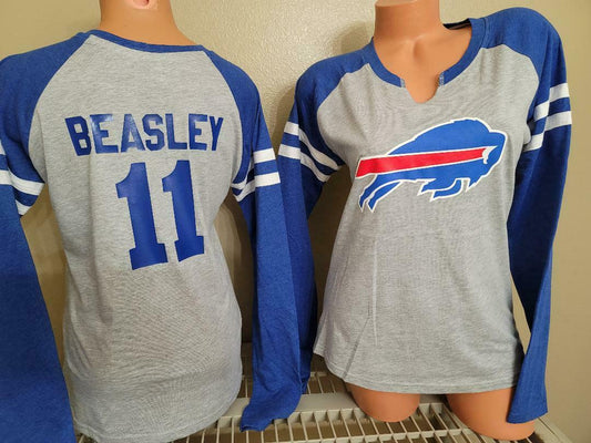 Womens Ladies Buffalo Bills COLE BEASLEY Long Sleeve "Scoop Neck" Football Jersey SHIRT