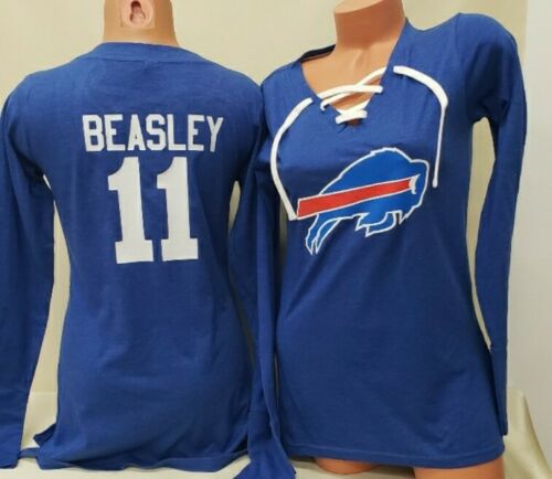 Womens Ladies Buffalo Bills COLE BEASLEY Long Sleeve "Laces" Football Jersey SHIRT Blue