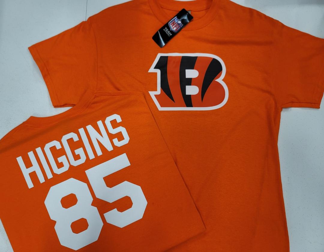 Boys Youth NFL Team Apparel Cincinnati Bengals TEE HIGGINS Football Jersey Shirt ORANGE