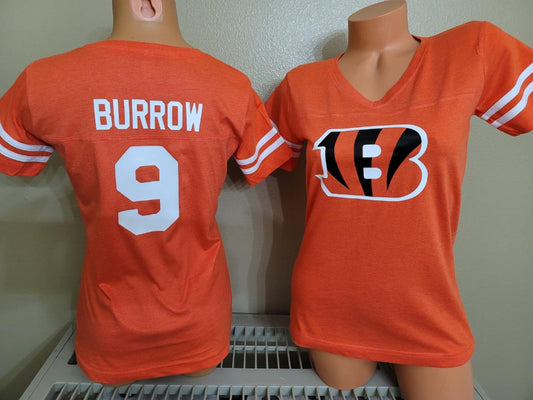Womens Ladies NFL Team Apparel JOE BURROW "Stripes" Football Jersey SHIRT ORANGE