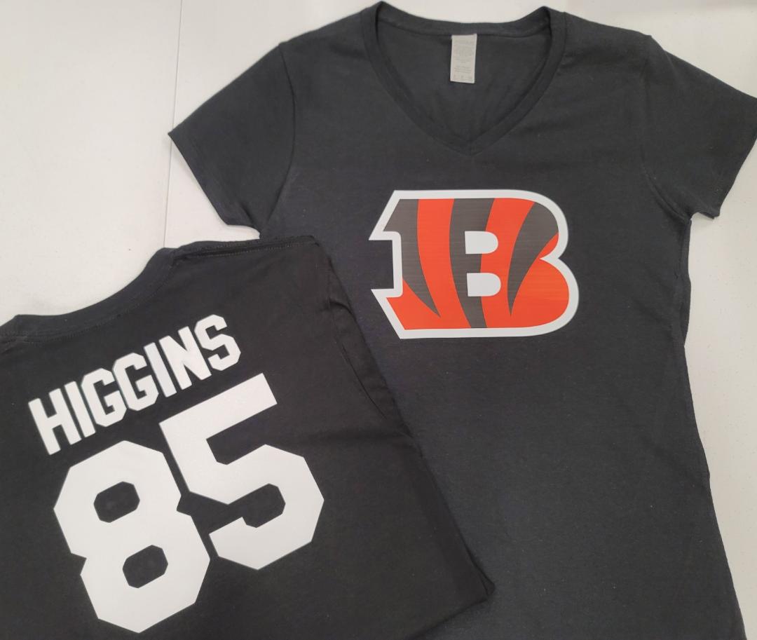 NFL Team Apparel Womens Cincinnati Bengals TEE HIGGINS V-Neck Football Shirt BLACK