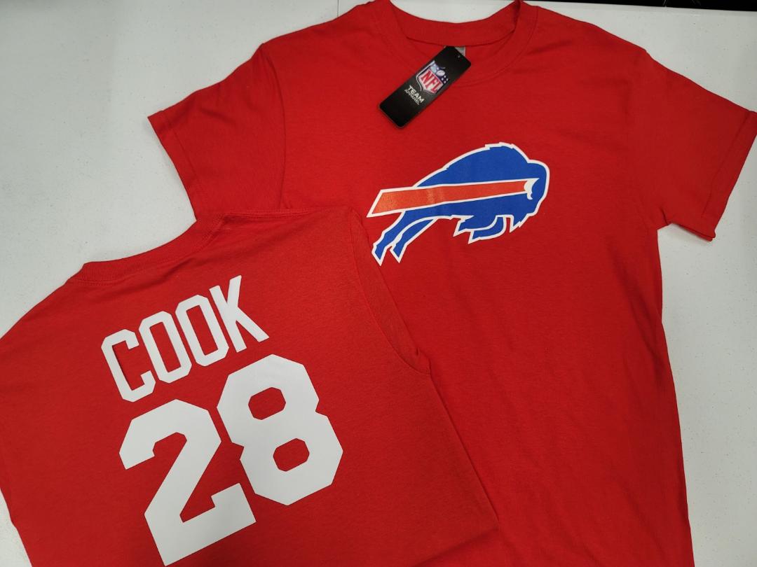 Mens NFL Team Apparel Buffalo Bills JAMES COOK Football Jersey Shirt RED