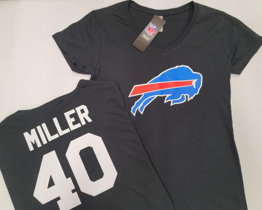 NFL Team Apparel Womens Buffalo Bills VON MILLER V-Neck Football Shirt BLACK