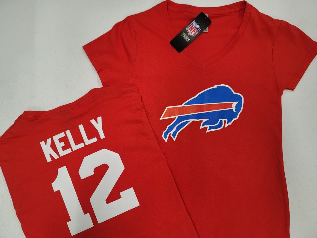NFL Team Apparel Womens Buffalo Bills JIM KELLY V-Neck Football Shirt RED