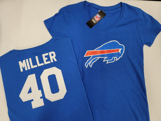NFL Team Apparel Womens Buffalo Bills VON MILLER V-Neck Football Shirt ROYAL