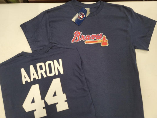 Mens MLB Team Apparel Atlanta Braves HANK AARON Baseball Shirt NAVY