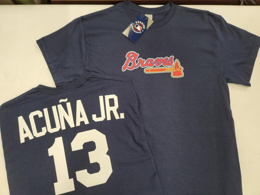 Mens MLB Team Apparel Atlanta Braves RONALD ACUNA JR Baseball Shirt NAVY
