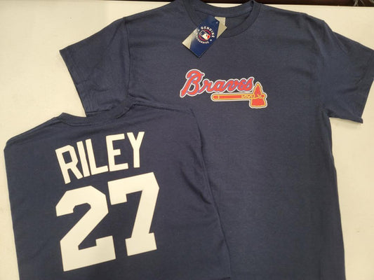 BOYS YOUTH MLB Team Apparel Atlanta Braves AUSTIN RILEY Baseball Jersey Shirt NAVY