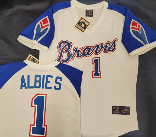 Cooperstown Collection Atlanta Braves OZZIE ALBIES Throwback Baseball Jersey WHITE