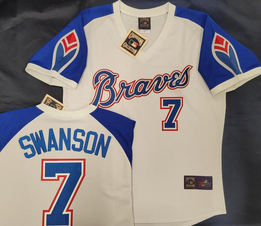 Cooperstown Collection Atlanta Braves DANSBY SWANSON Throwback Baseball Jersey WHITE