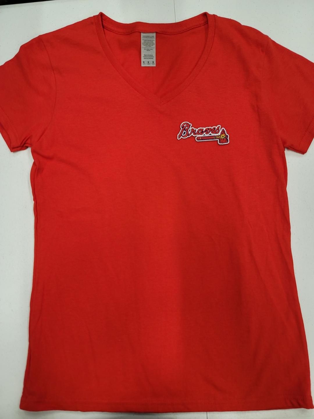 Womens MLB Team Apparel ATLANTA BRAVES V-Neck Baseball Shirt RED
