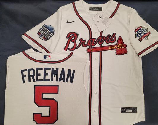 Atlanta Braves #5 Freddie Freeman 2021 White World Series Flex Base With  150th Anniversary Patch Stitched