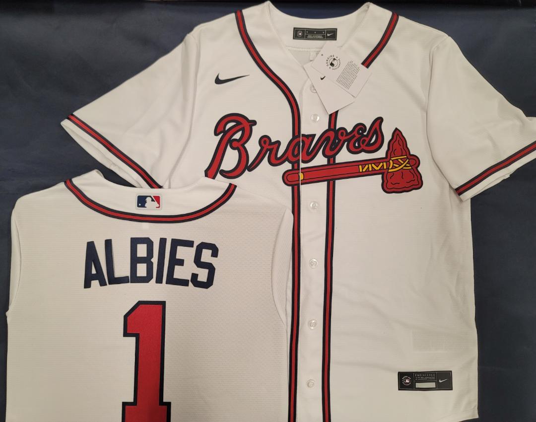 Nike Atlanta Braves OZZIE ALBIES Sewn Baseball Jersey WHITE