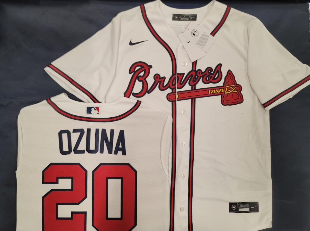 Nike Atlanta Braves MARCELL OZUNA Sewn Baseball Jersey WHITE