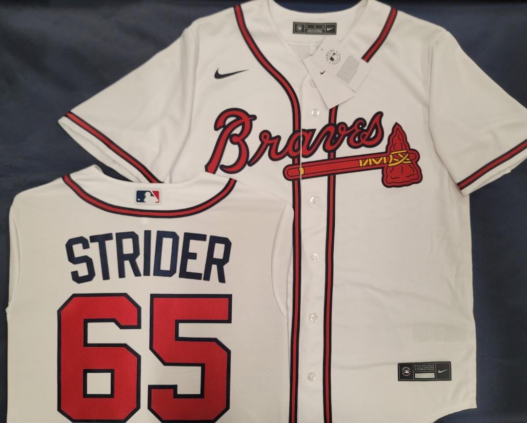 Nike Atlanta Braves SPENCER STRIDER Sewn Baseball Jersey WHITE