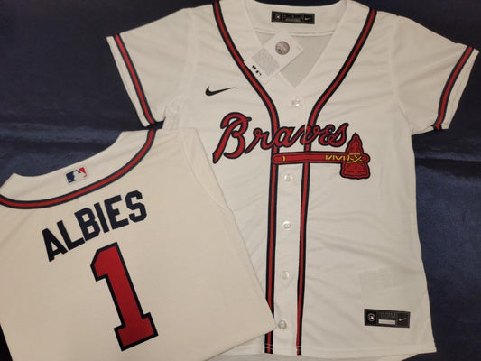 WOMENS Nike Atlanta Braves OZZIE ALBIES Sewn Baseball Jersey WHITE