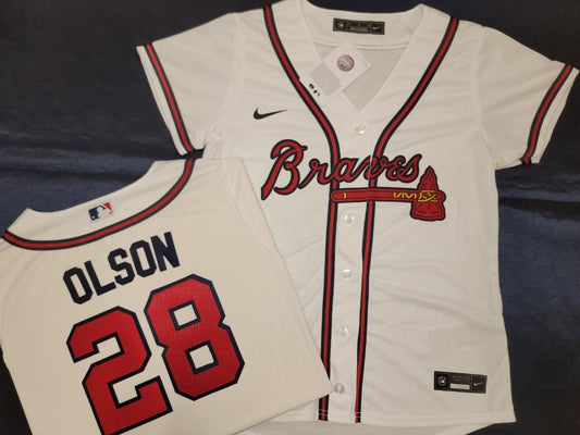 WOMENS Nike Atlanta Braves MATT OLSON Sewn Baseball Jersey WHITE