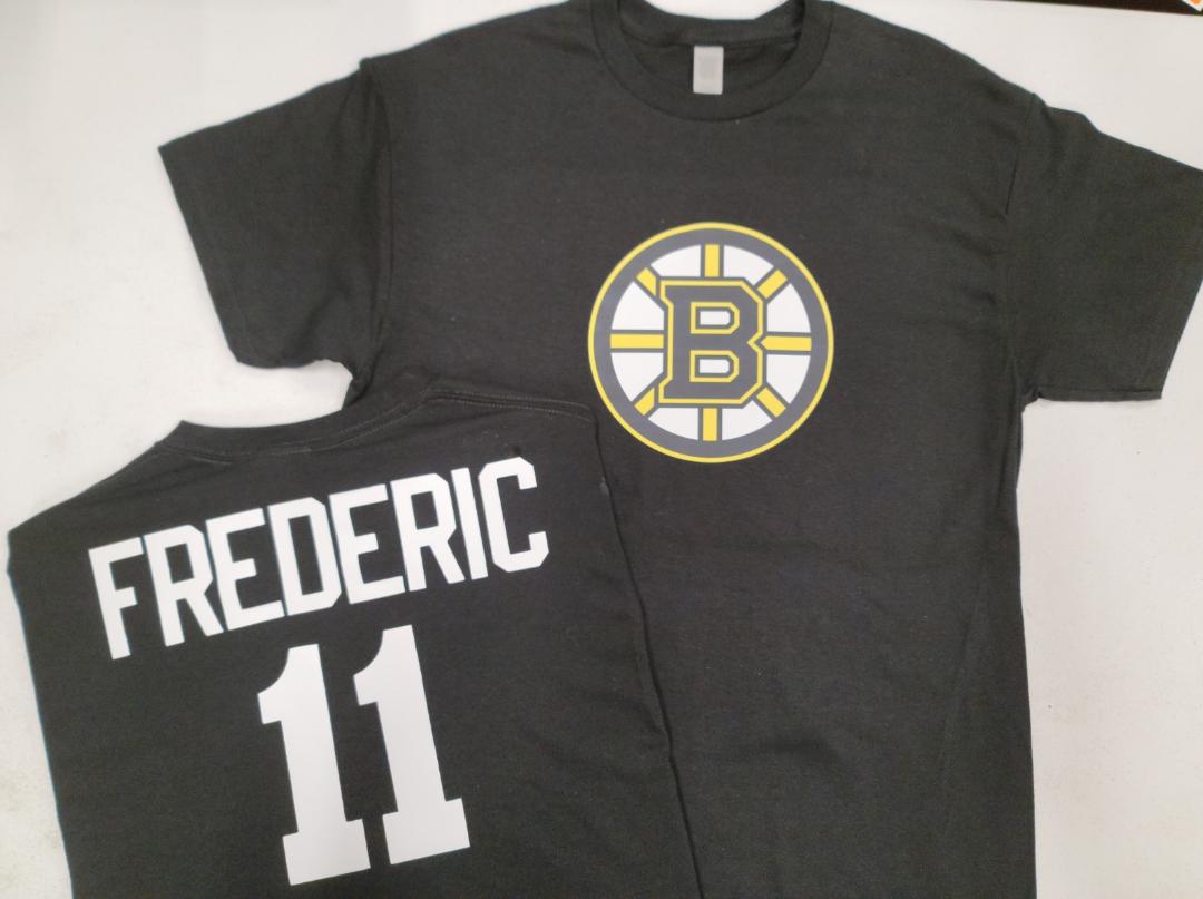 Mens NHL Team Apparel Boston Bruins TRENT FREDERIC Hockey Shirt BLACK