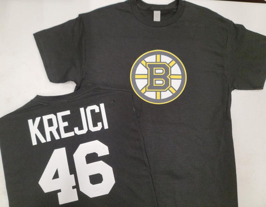 Mens NHL Team Apparel Boston Bruins DAVID KREJCI Hockey Shirt BLACK