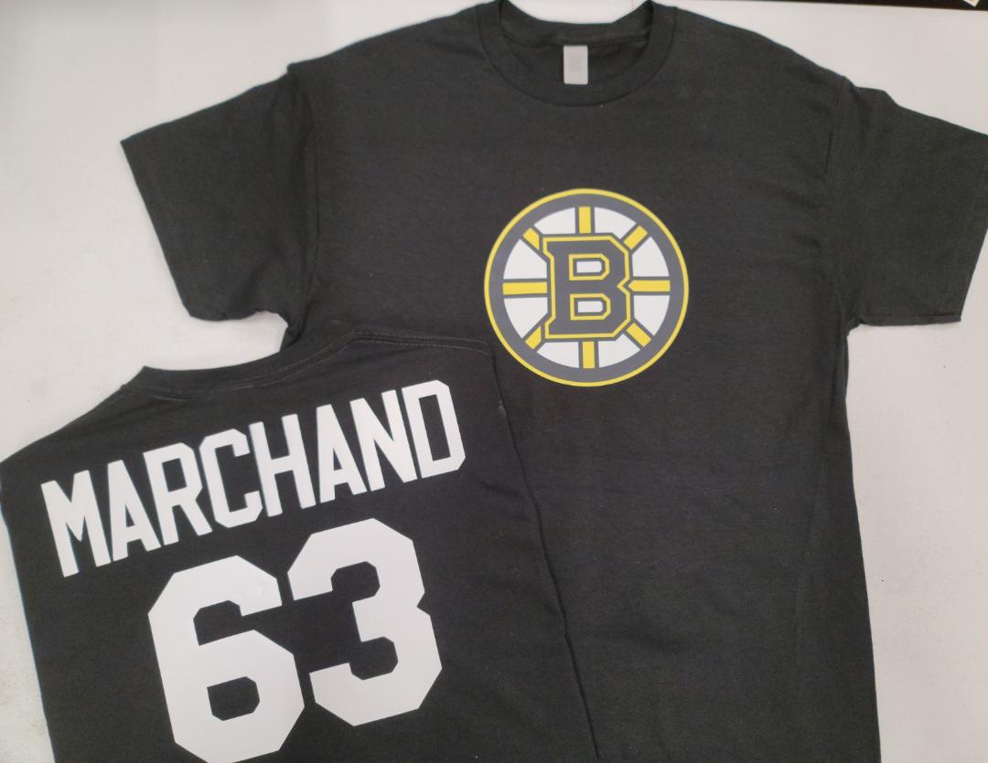 Mens NHL Team Apparel Boston Bruins BRAD MARCHAND Hockey Shirt BLACK