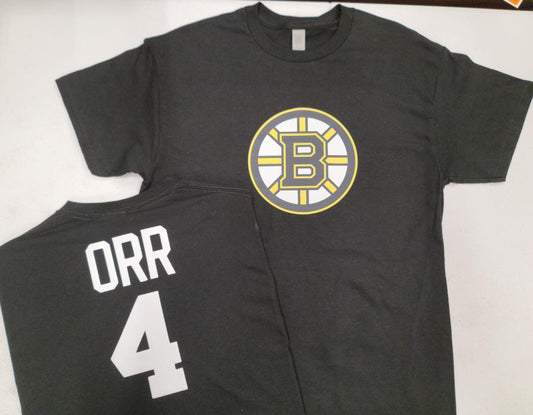 Mens NHL Team Apparel Boston Bruins BOBBY ORR Hockey Shirt BLACK