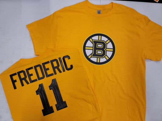 Mens NHL Team Apparel Boston Bruins TRENT FREDERIC Hockey Shirt GOLD