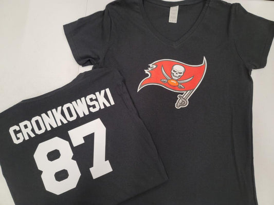 WOMENS NFL Team Apparel Tampa Bay Buccaneers ROB GRONKOWSKI V-Neck Football Shirt BLACK