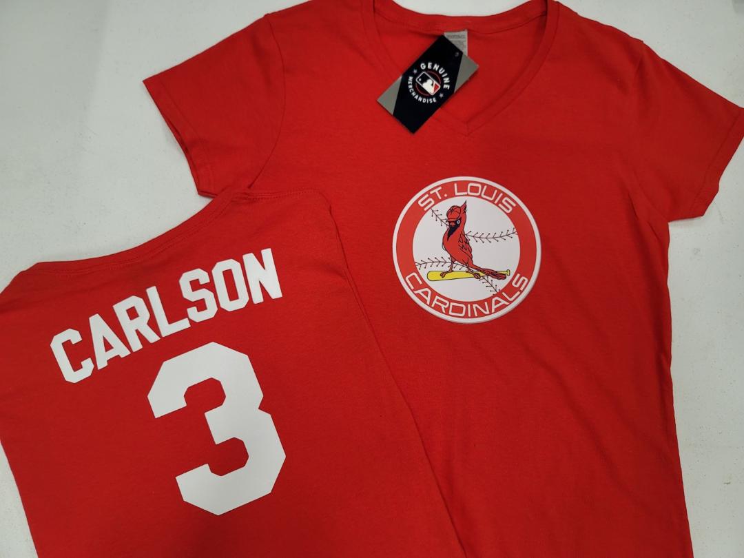 MLB Team Apparel Womens St Louis Cardinals DYLAN CARLSON V-Neck Baseball Shirt RED