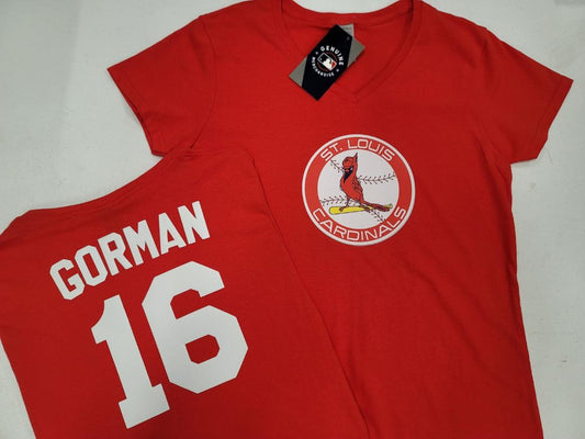 MLB Team Apparel Womens St Louis Cardinals NOLAN GORMAN V-Neck Baseball Shirt RED