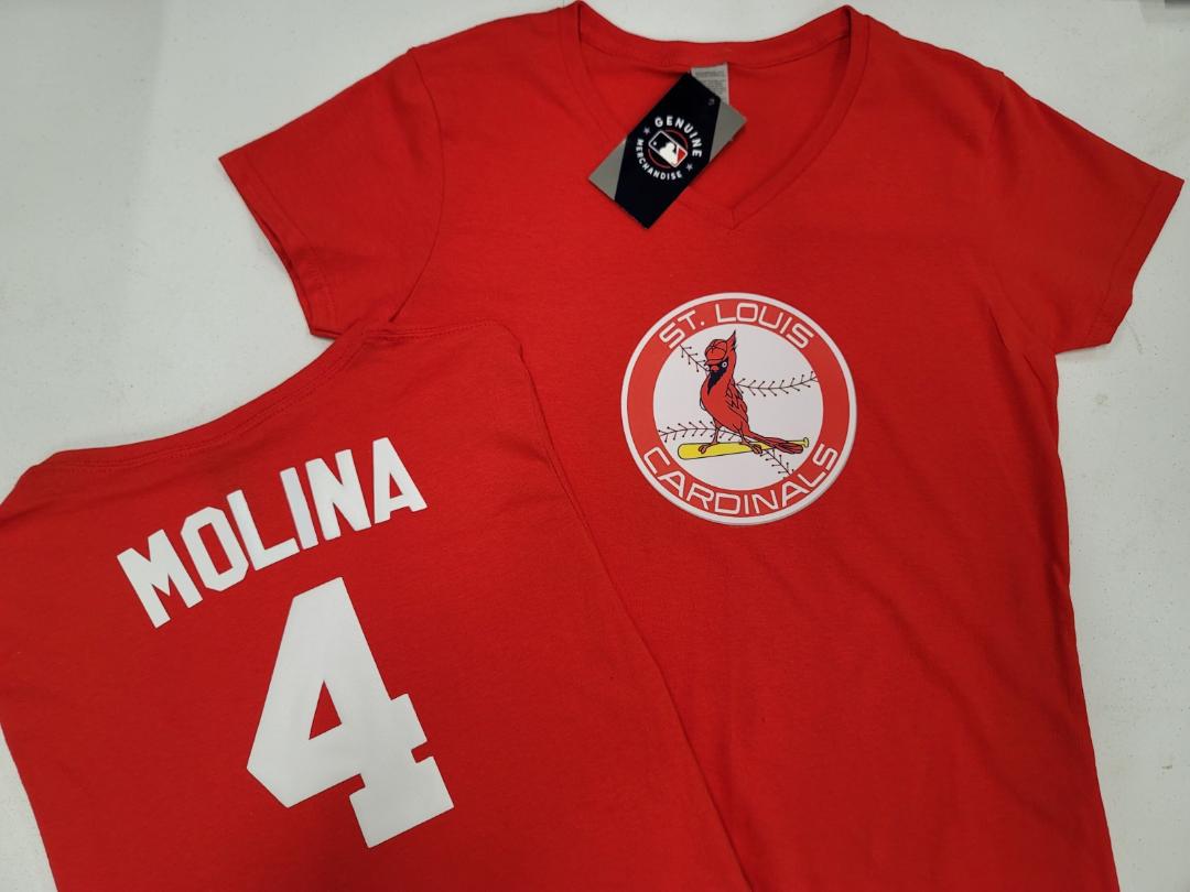 MLB Team Apparel Womens St Louis Cardinals YADIER MOLINA V-Neck Baseball Shirt RED