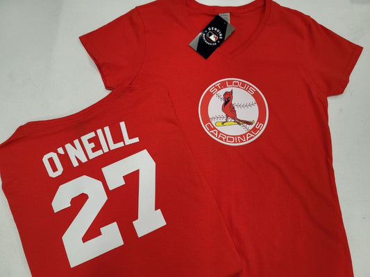 MLB Team Apparel Womens St Louis Cardinals TYLER O'NEILL V-Neck Baseball Shirt RED
