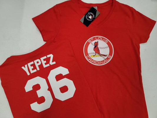 MLB Team Apparel Womens St Louis Cardinals JUAN YEPEZ V-Neck Baseball Shirt RED