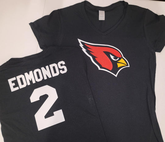 NFL Team Apparel Womens Arizona Cardinals CHASE EDMONDS V-Neck Football Shirt BLACK