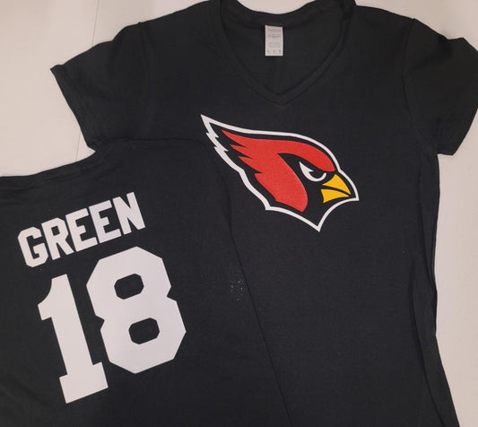 NFL Team Apparel Womens Arizona Cardinals AJ GREEN V-Neck Football Shirt BLACK