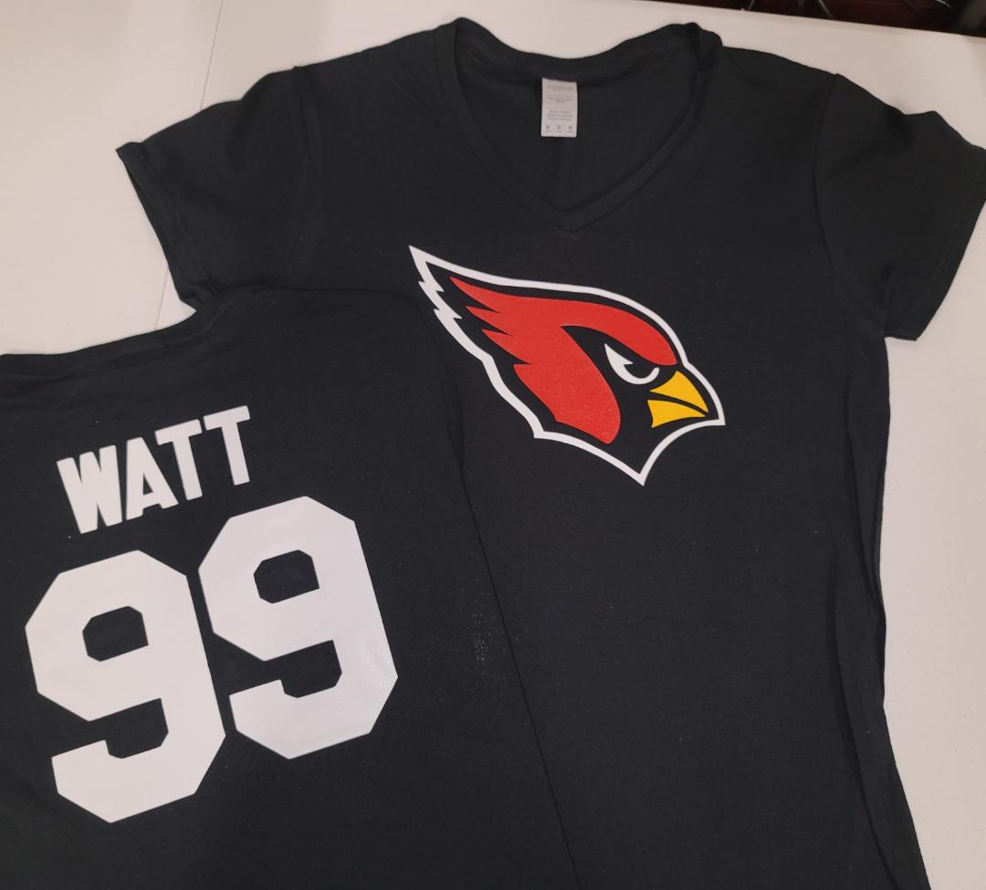 NFL Team Apparel Womens Arizona Cardinals JJ WATT V-Neck Football Shirt BLACK