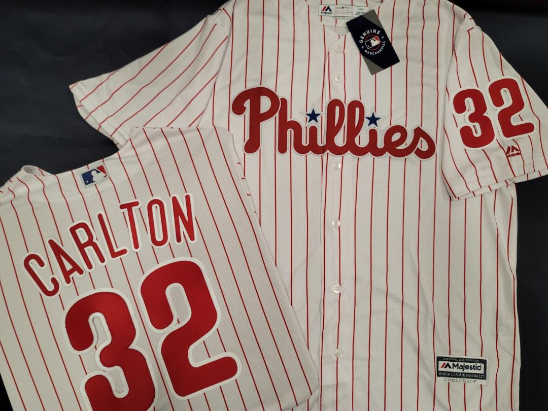 Majestic Philadelphia Phillies STEVE CARLTON Vintage Baseball Jersey WHITE P/S