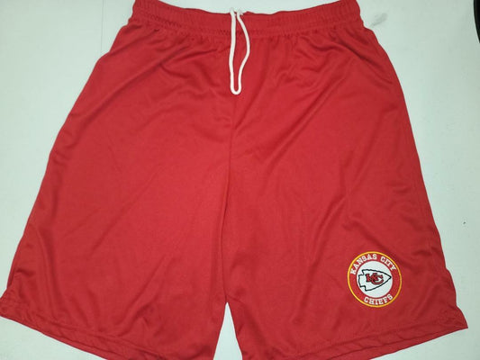 Mens NFL KANSAS CITY CHIEFS Moisture Wick Dri Fit SHORTS Embroidered Logo RED