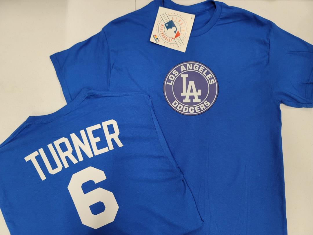 Mens MLB Team Apparel Los Angeles Dodgers TREA TURNER Baseball Shirt ROYAL