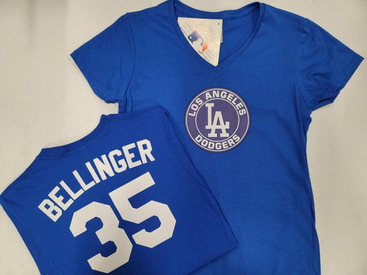 MLB Team Apparel Womens Los Angeles Dodgers CODY BELLINGER V-Neck Baseball Shirt ROYAL