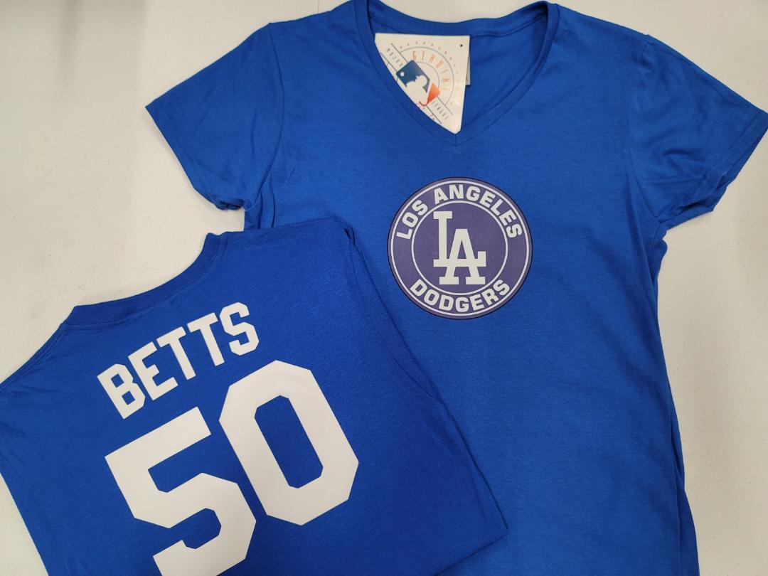 MLB Team Apparel Womens Los Angeles Dodgers MOOKIE BETTS V-Neck Baseball Shirt ROYAL