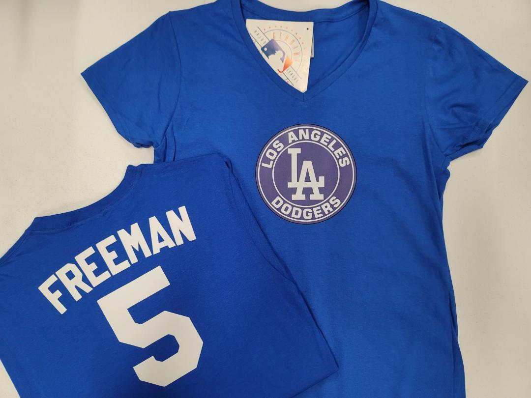 MLB Team Apparel Womens Los Angeles Dodgers FREDDIE FREEMAN V-Neck Baseball Shirt ROYAL
