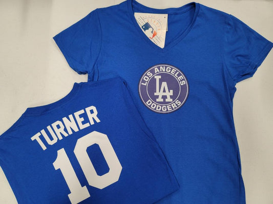 MLB Team Apparel Womens Los Angeles Dodgers JUSTIN TURNER V-Neck Baseball Shirt ROYAL