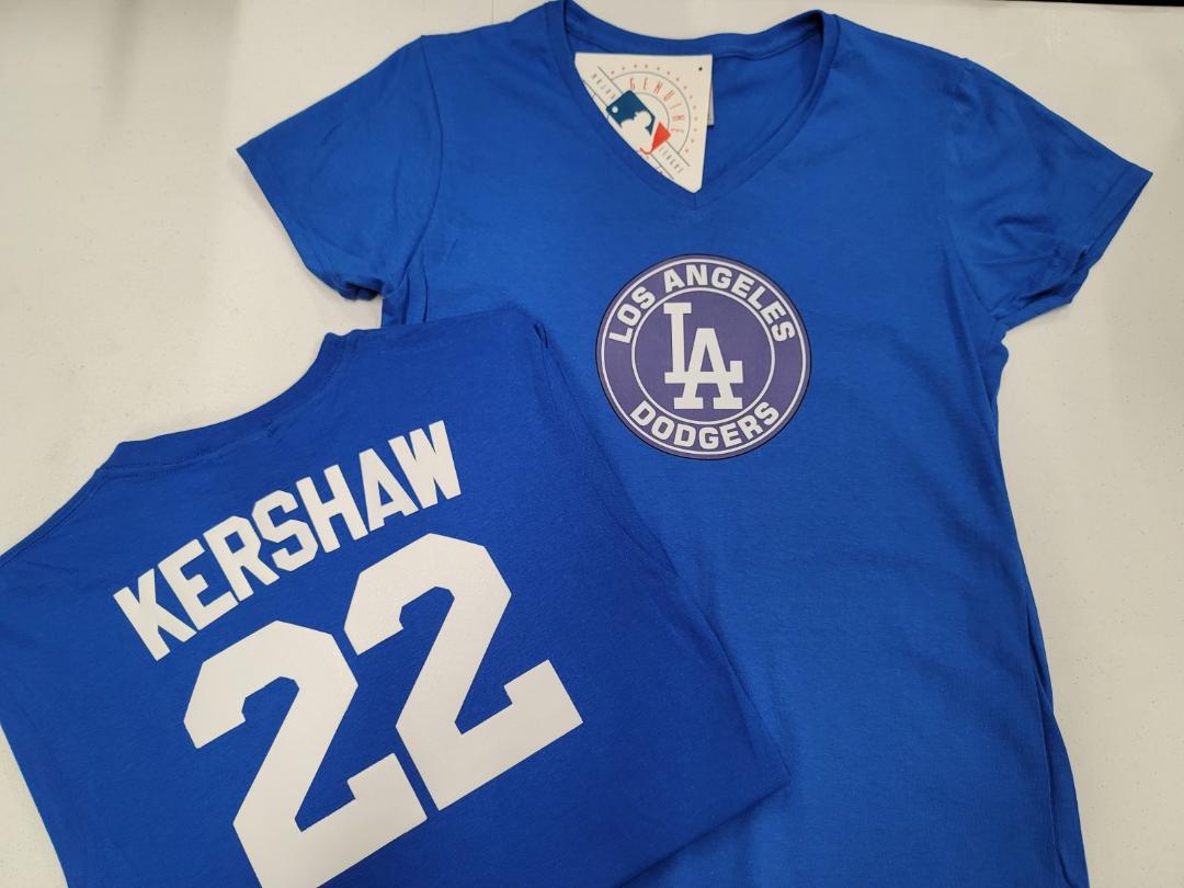 MLB Team Apparel Womens Los Angeles Dodgers CLAYTON KERSHAW V-Neck Baseball Shirt ROYAL