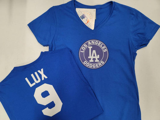 MLB Team Apparel Womens Los Angeles Dodgers GAVIN LUX V-Neck Baseball Shirt ROYAL