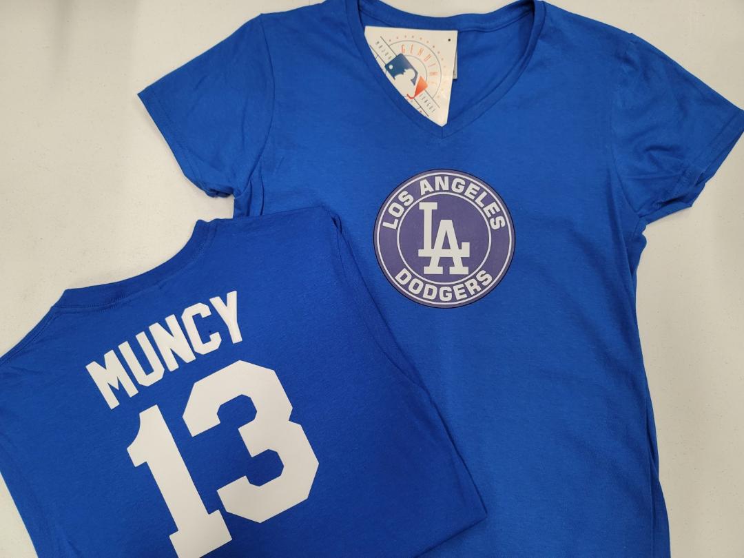MLB Team Apparel Womens Los Angeles Dodgers MAX MUNCY V-Neck Baseball Shirt ROYAL